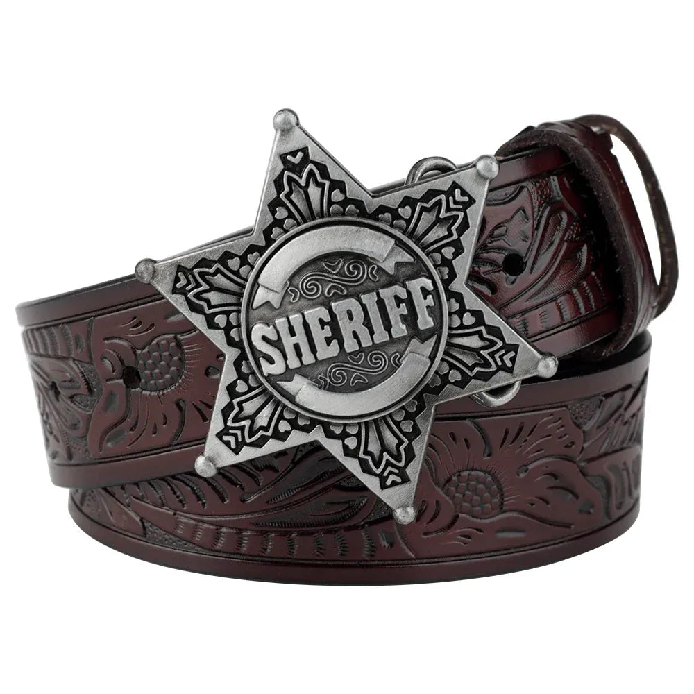 Sheriff westernläderbälte Silver rödbrun / 90cm