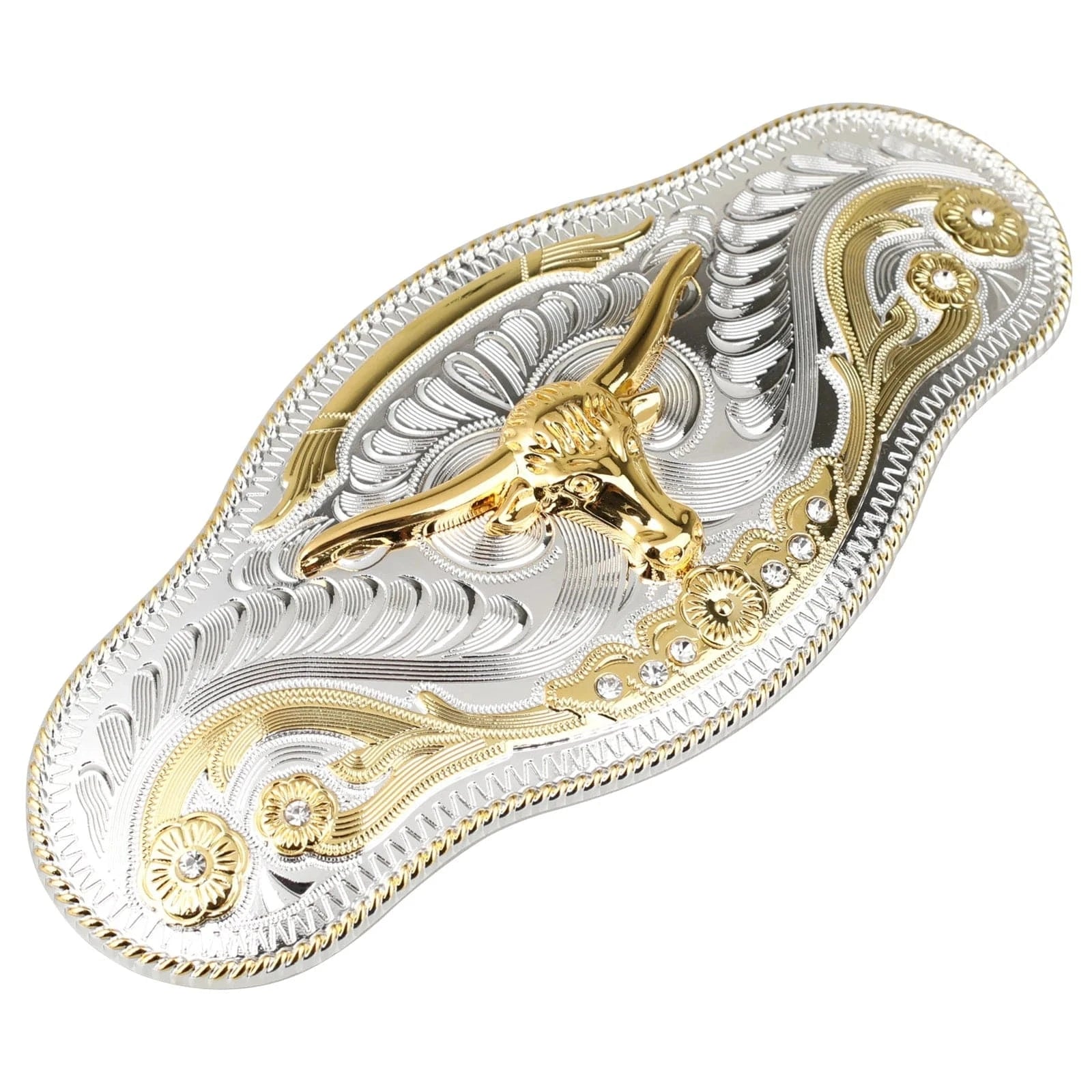 Silver Guld Longhorn Bältesspänne Dekorativa Utsmyckningar Silver och guld
