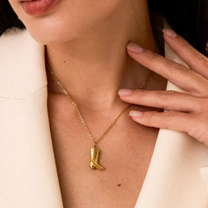 Stainless Steel Cowgirl Cowboy Boot Pendant Necklace For Women Western Jewelry Accessories