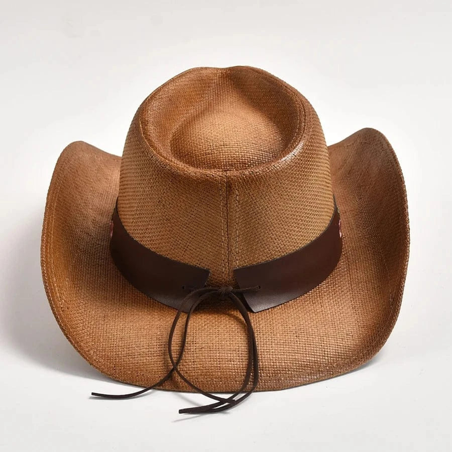 Strå Cowboyhatt med Broderad Läderrem