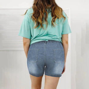 Stretch jeans shorts med hög midja