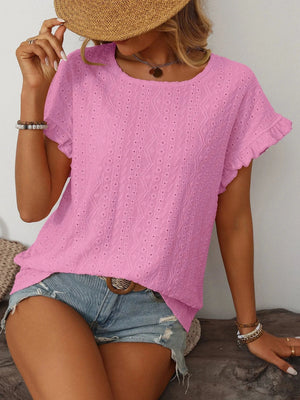T-shirt blus med volangärmar