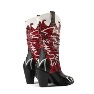 Tvåfärgade Cowgirl Boots med Färgglatt Ormskinnsmönster