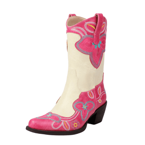 Tvåfärgade Höga Cowboyboots med Blommigt Broderi för Dam Rosa / 35