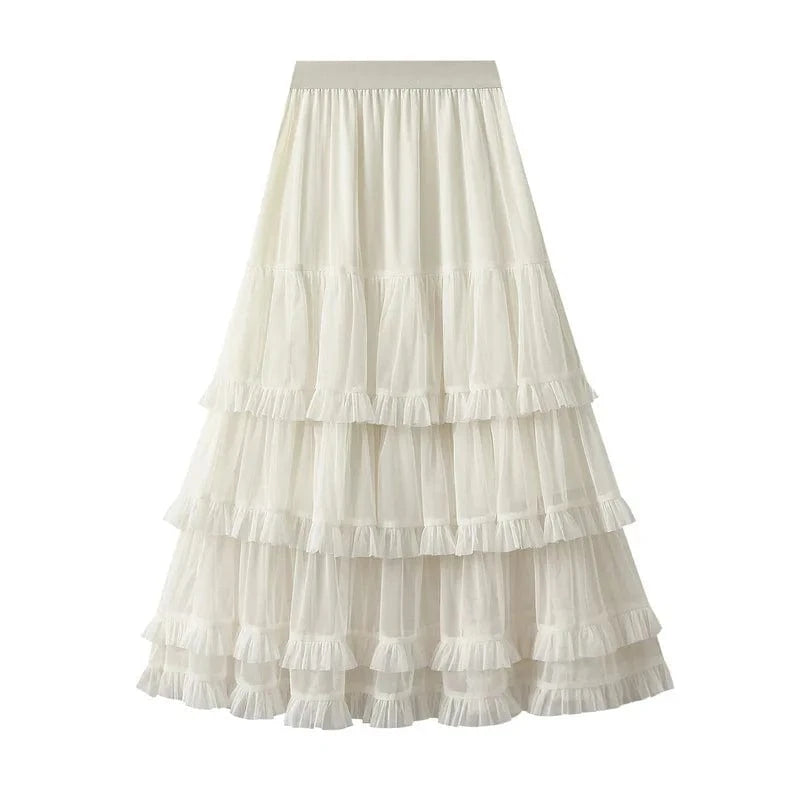 tyllkjol med dubbla volanger Offwhite / One Size