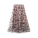 Tyllkjol med svarta blombroderier Rosa / One Size
