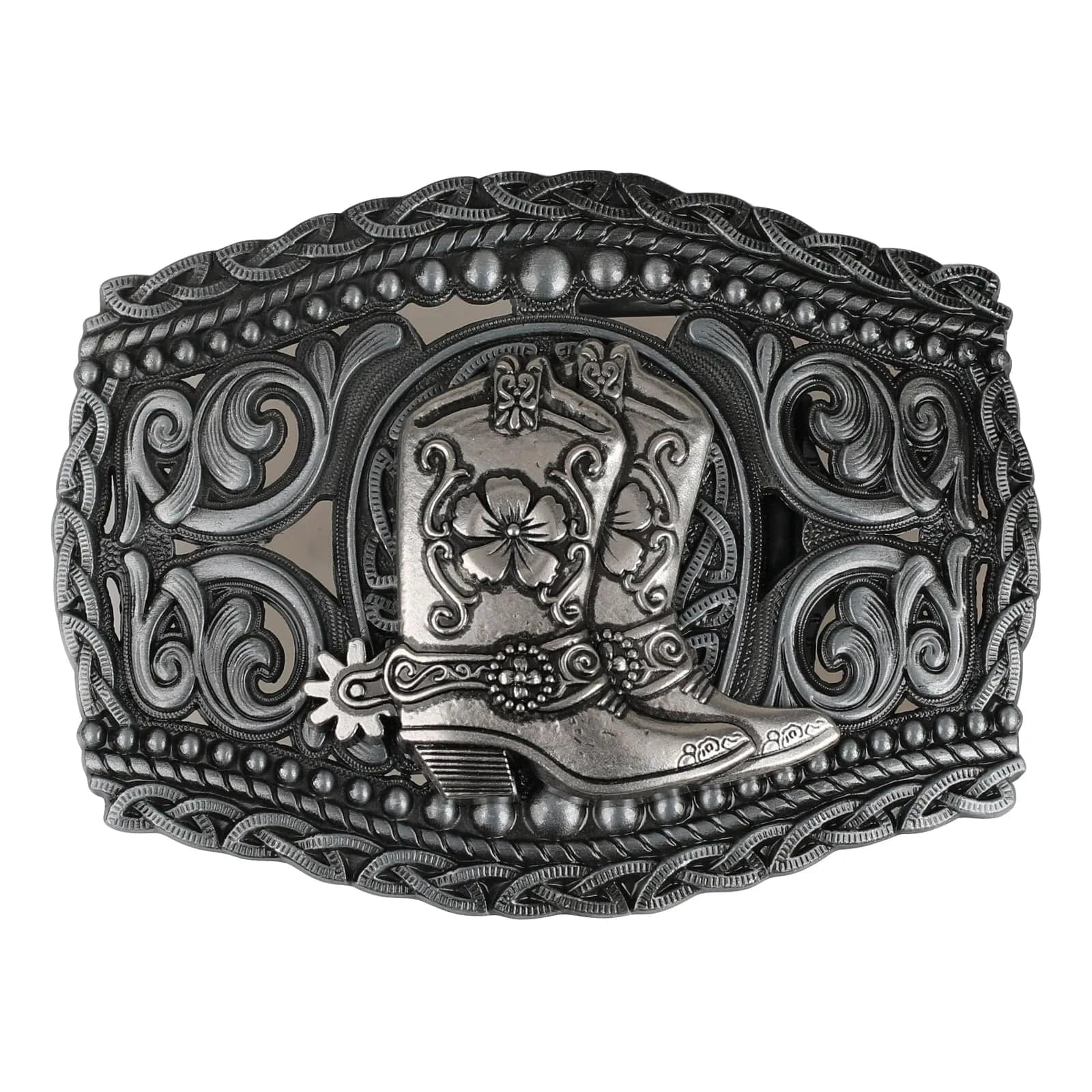 Western Bältesspänne i Metall med Präglad Design Stövlar-silver