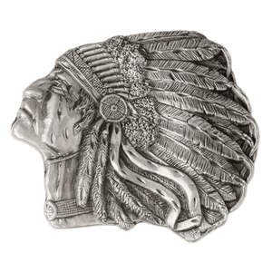 Western Bältesspänne Indianhövding Detaljerad Fjäderskrud Silver