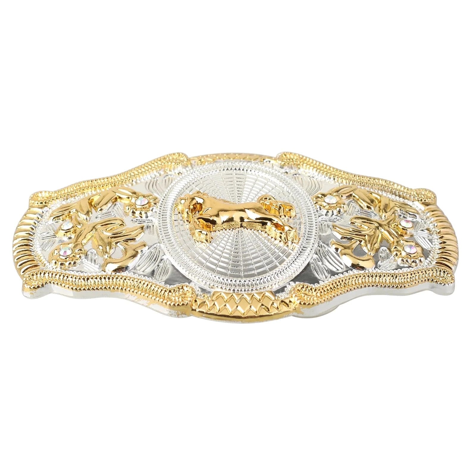 Western Bältesspännen Guld Silver Djurmotiv Vita Strass Blommig Relief