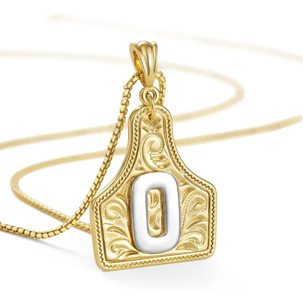 Western Cowgirl Initial Necklace Cowboy A-Z Letter Pendant Necklace for Women Handmade CowTag Two-Toned Jewelry Gift O / With cowboy box