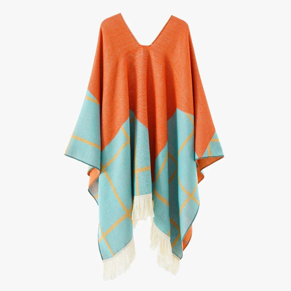 Western poncho Stjärna orange / One Size