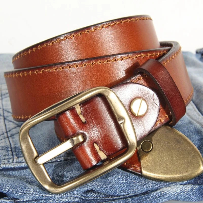 Westernbälte i äkta läder med kopparspänne