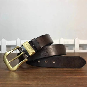 Westernbälte i äkta läder med vintage-kopparspänne