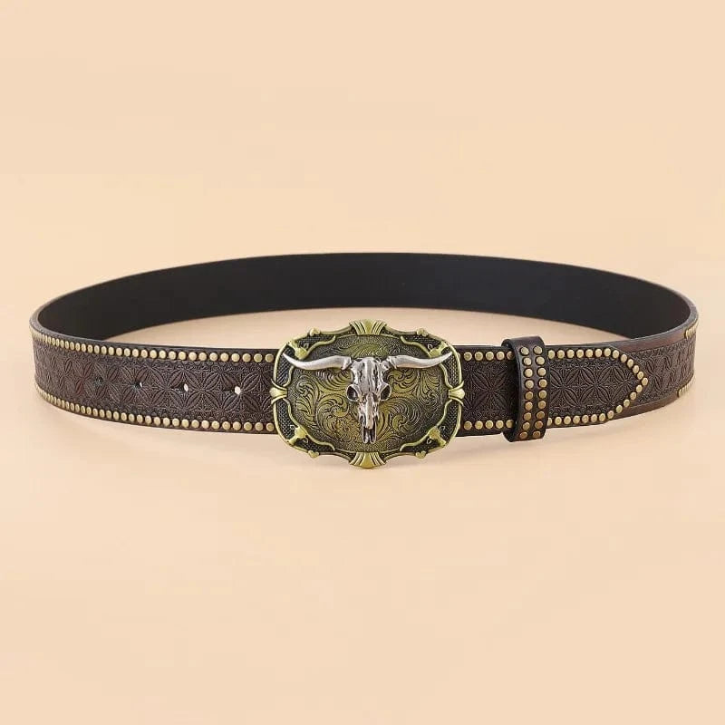 Westernbälte i Präglat läder med Storslagen Buckle