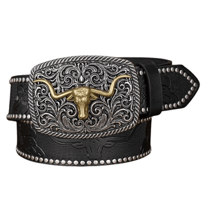 Westernbälte med Gyllene Longhorn Svart / 120cm