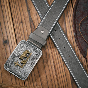 Westernbälte med silverfärgat cowboy prayer