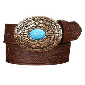 Westernbälte med turkost spänne Mörkbrun / 120cm