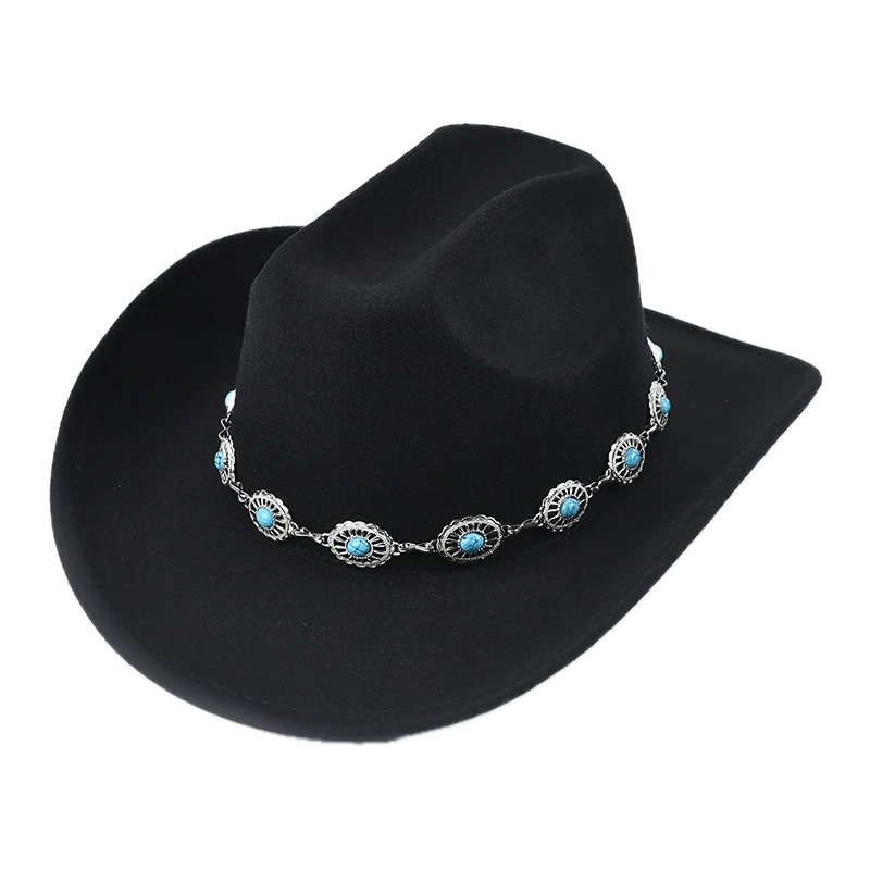 Westernhatt i Filttyg med Turkos Dekor Svart / 56-58cm