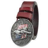 Westernläderbälte amerikansk flaggspänne Silver  Rödbrun / 105cm