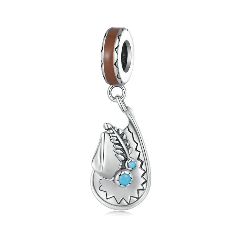 WOSTU Vintage 925 Sterling Silver Western Cowboy Leather Pendant Dream Catcher Charm Fit Original Bracelet DIY Jewelry Making SCC2565